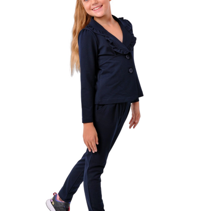 ЕЛЕГАНТЕН КОМПЛЕКТ САКО И ПАНТАЛОН - ТЪМНО СИНЬО