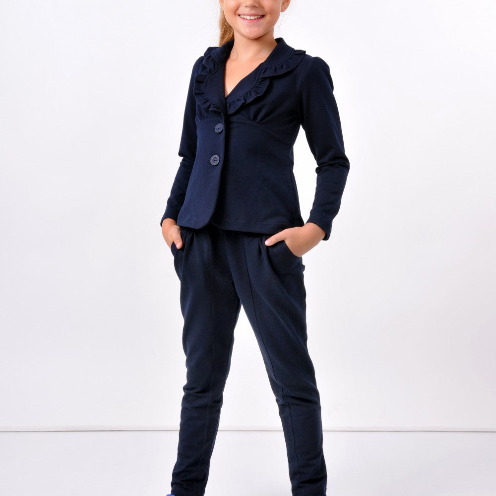 ЕЛЕГАНТЕН КОМПЛЕКТ САКО И ПАНТАЛОН - ТЪМНО СИНЬО