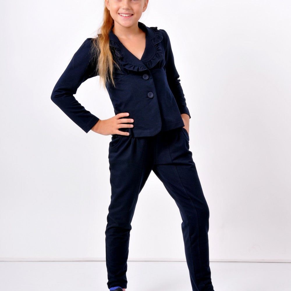 ЕЛЕГАНТЕН КОМПЛЕКТ САКО И ПАНТАЛОН - ТЪМНО СИНЬО